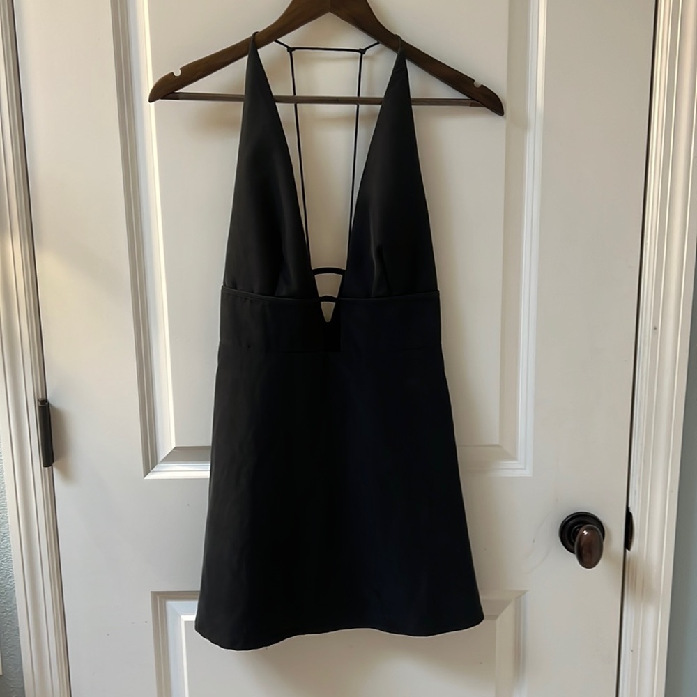 Free People plunging neckline keyhole cutout Strappy back skater dress LBD